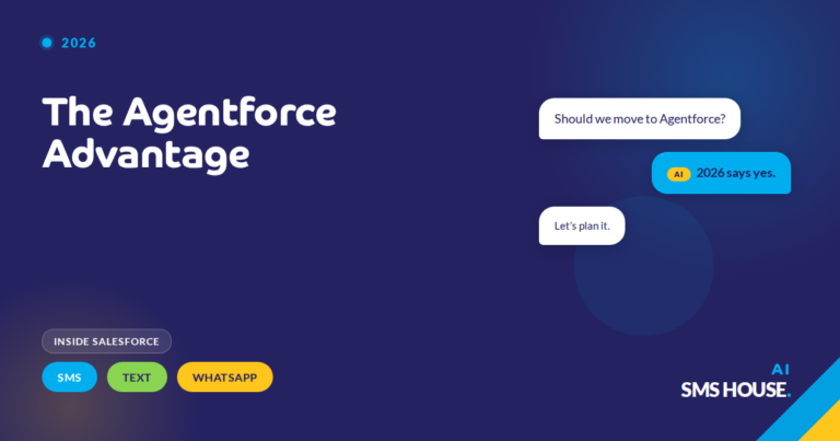 Agentforce AI agent architecture showing integrated SMS, text and WhatsApp messaging inside Salesforce with native governance