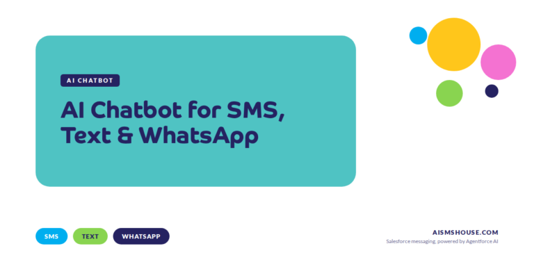Agentforce AI chatbot conversation on mobile displaying SMS, text and WhatsApp replies in Salesforce