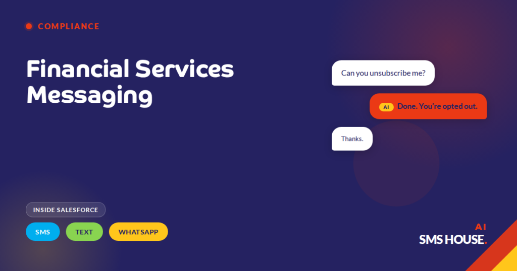 Financial services advisor using Salesforce Financial Services Cloud with compliant SMS, text and WhatsApp messaging to clients