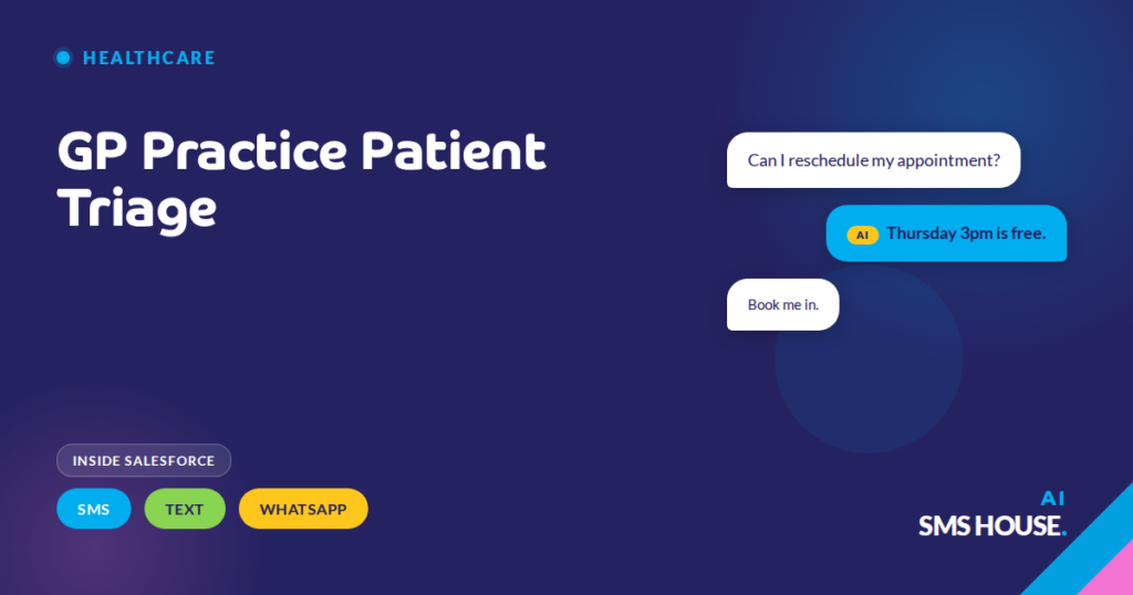 GP practice receptionist reviewing Agentforce AI agent triage of patient SMS, text and WhatsApp messages in Salesforce