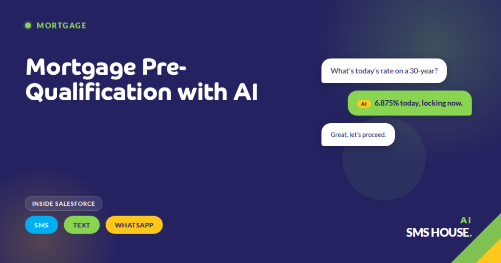 Agentforce AI agent conversation pre-qualifying a mortgage borrower across SMS, text and WhatsApp in Salesforce