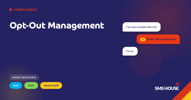 Salesforce Contact record with channel-specific opt-out status for SMS, text and WhatsApp messaging enforcement