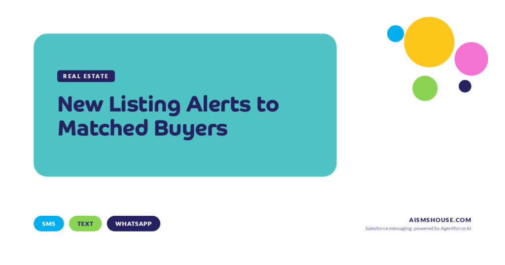 Estate agent sending new property listing alerts on SMS, text and WhatsApp to matched buyers from Salesforce