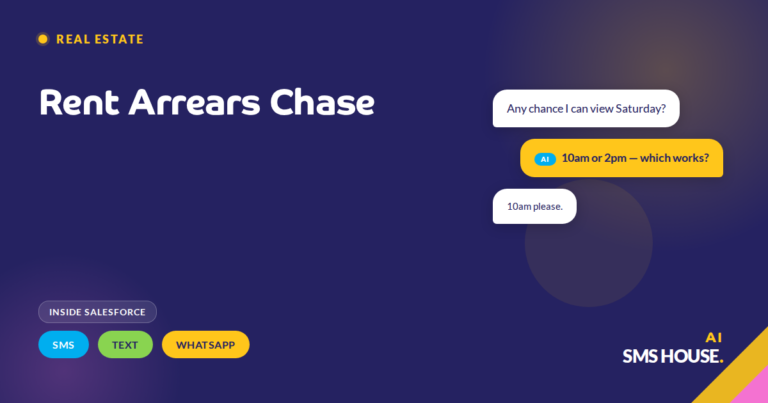 Letting agent sending automated rent arrears reminders and payment links via SMS, text and WhatsApp from Salesforce
