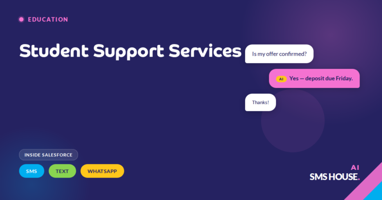 University student services Salesforce record showing SMS, text and WhatsApp triage of a wellbeing support conversation