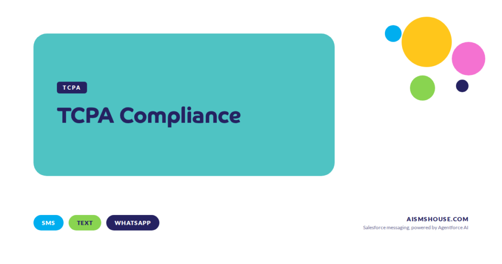 Salesforce TCPA compliance dashboard showing opt-in status, opt-out honouring and quiet-hours controls for SMS, text and WhatsApp