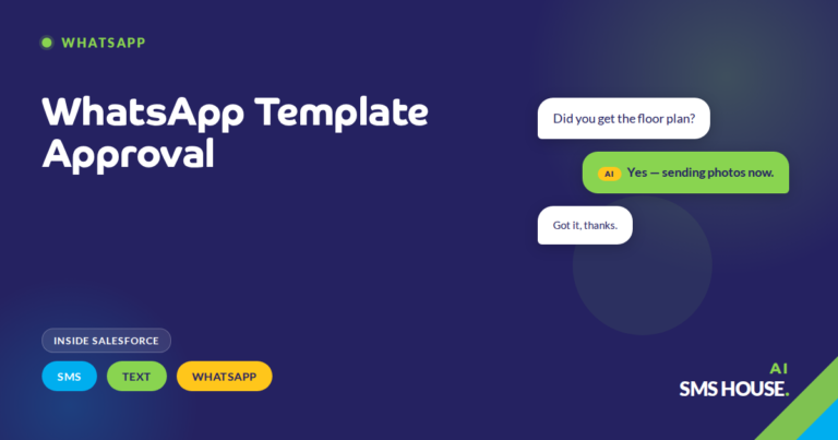 Salesforce template library showing WhatsApp template approval status alongside SMS and text templates